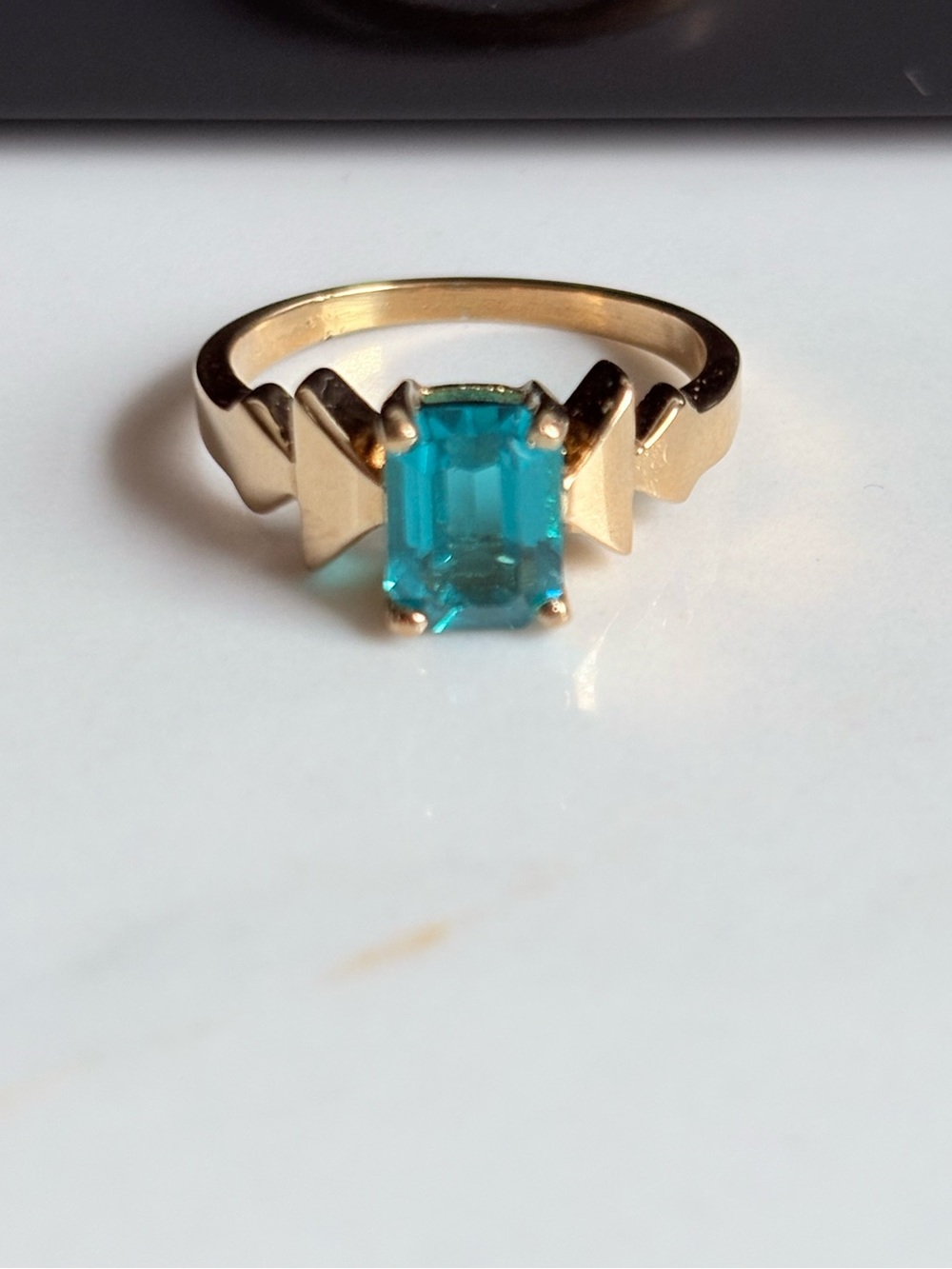 Vintage Avon Blue Zircon Birthstone Gold Ring Size 7 | Hanging Ornament NIB